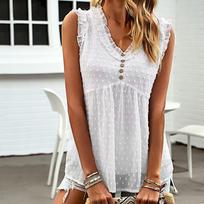 Blusas 2023 Summer Elegant Sleeveless V-Neck Top Fashion Women Casual Loose Top For Women Clothing Design Jacquard Shirt 27971 L balta