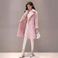 Imitation Lamb Hair Deerskin Velvet Mid-length Coat for Women Korean Winter New Style Plus Velvet Thickening XL