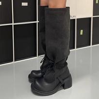 Aukštakulniai Moteriški Ilgi Batai Per Kelį Storas Platforminis Kaubojiški Batai Moteris 2025 Mados Gotikiniai Sniego Gladiatoriai Chelsea Ilgi Botas De Mujer 40 juoda