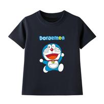 Ryškūs vaikiški trumpomis rankovėmis Doraemon spausdinti marškinėliai, šaunūs ir pralaidūs orui, neleidžiantys prakaituoti tiek berniukams, tiek mergaitėms 120 black