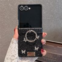 Luxury Glitter 3D Butterfly Ring Case For Samsung Galaxy Z Flip 3 4 5 6 7 5G ZFlip7 FE ZFlip6 Plain Hinge Shockproof Back Cover Galaxy Z Flip7 FE juoda