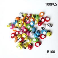 50/100Pcs Mini Wooden Ladybird Ladybug Self-adhesive Sticker Children Painted DIY Crafts Fairy Garden Figurine Miniature Home De gray