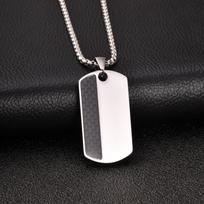 Vnox Black Carbon Fiber Military Dog Tag Pendant Necklaces for Men, Silver Color Stainless Steel Box Chain Jewelry Gifts to Him 55cm black