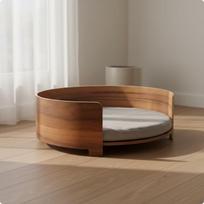 Pramoninis prieglauda Tuopos fanera Katės lovos su paaukštintu kraštu Apvalus lovelis Walnut Small brown