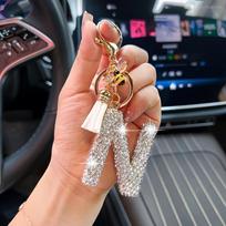 Madingas 26 raidžių A-Z Raktų pakabukas Prabangus Elegantiškas Cirkonio Lydinio Raktų žiedas Rankinės Automobilio Pakabukas Papuošalų Aksesuarai B white
