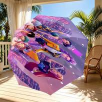 KPop Demon Hunters Print Automatic Open Close Umbrella, Portable Foldable Umbrella, for Outdoor Commute Camping Trip, Ideal Birthday Gift Three-fold umbrella purple