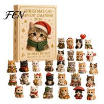 Christmas Party Favors Cat Advent Calendar, 24 Day Countdown with Cute Ornaments, Calendar for Home 2D Acrylic Kitty Holiday Decorations, Gift C beige