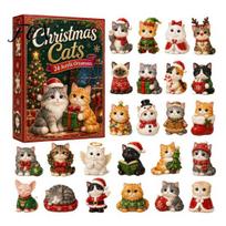 Christmas Party Favors Cat Advent Calendar, 24 Day Countdown with Cute Ornaments, Calendar for Home 2D Acrylic Kitty Holiday Decorations, Gift M