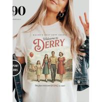 Sveiki atvykę į Derry marškinėliai Vintažiniai Siaubo Komiksai Baisus Klounas Įkvėpti Retro Gerbėjams 4XL balta