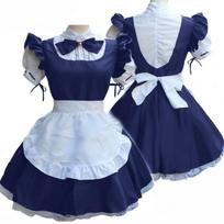 Women's Short Sleeve Retro Maid Dress With Cute Doll Collar And Princess Aesthetic 5XL mėlyna