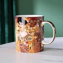 Gustav klimt  Kaulinio porceliano kavos puodelio rinkinys prabangus Porcelianinis arbatos puodelis Kavinės puodelis su dangteliu Indai Vestuvių dovana Namų dekoras As show
