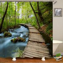 Aukštos kokybės skalbiama dušo užuolaida Natūralus kraštovaizdis 3D vandeniui atsparus audinys Vonios dekoras Didelė 240X180 Spausdinta dušo užuolaida W90xH180cm gray