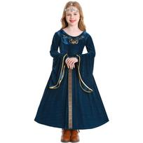 Viduramžiška suknelė vaikams su galvos apdangalu, Vaikų viduramžiški drabužiai su varpo formos rankovėmis Helovino Cosplay kostiumas mergaitei 120cm black