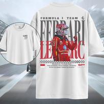 Charleso Leclerco „Ferrari F1 #16 Monaco“ dvipusiai marškinėliai su grafika, unisex dideli gatvės drabužiai, Formulės 1 gerbėjo dovana XXXL gray
