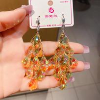 Korean version earrings for women long crystal drop jewelry Women's Light luxury hanging accessories 2024trend fashion jewellery brown