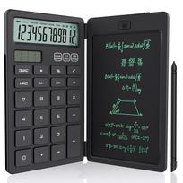 NEWYES electronic memo pad calculator solar charging foldable one-touch erase multifunctional digital paper 12 digits 6 inches black compact easy use