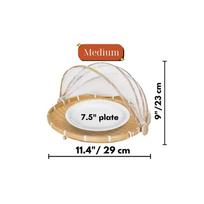 Bamboo Food Serving Tent Basket - Bamboo Fruit Basket With Cover Outside Mesh Dustproof Food Storage Against Fruit Flies white