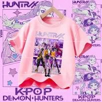 Kpop Demon Hunters Children's 100% Cotton T-shirt for Girls - Casual Shirt with Cartoon Print -Summer Short-Sleeved Sports Shirt 160 pink
