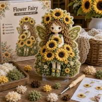 Handmade Flower Fairy Poke Art Kit Thick Board Embroidery Craft Set 3D Festive Plaque  Craft Lovers Style 2 brown