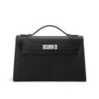 Swift first-layer cowhide generation Kelly bag light luxury retro portable messenger bag, genuine leather shoulder bag 22*7*13cm black