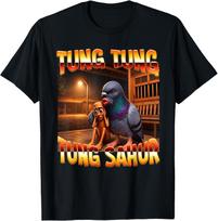 Funny Tung Tung Sahur Cantina Pigeon Brainrot Meme T-Shirt XXXXXL juoda