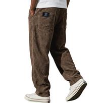 Mens Relaxed Fit Straight Leg Corduroy Pants With Vertical Stripes Embroidered Casual Trousers 2026 L tamsiai ruda spalva