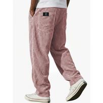 Mens Relaxed Fit Straight Leg Corduroy Pants With Vertical Stripes Embroidered Casual Trousers 2026 L pastelinės raudonos spalvos