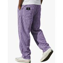 Mens Relaxed Fit Straight Leg Corduroy Pants With Vertical Stripes Embroidered Casual Trousers 2026 XXL violetinė šviesi spalva