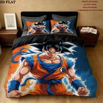 Son Goku Pattern Bedding Quilt Set Quilt Cover Pillowcase Home Birthday Gift(1 * duvet cover + 2 * pillowcase, without core) 200x220cm