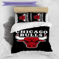3pcs Chicago Bulls Design Cover Set - HD Printed Bedding with 1 Cover and 2 Pillowcases - Perfect for Home and Dorm Decor 135cmx200cm black