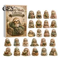 Holiday Countdown Blind Box Cute Sloth Advent Calendar, 24Pcs Acrylic 2D Ornament Set Christmas Calendar with Vintage Warm-Tone Designs, Tree Hanging C