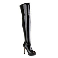 „Stiletto Heels“ moteriški tamprūs batai virš kelių Juodi balti „Peep Toe“ šlaunų batai su užtrauktuku platforma 36 black