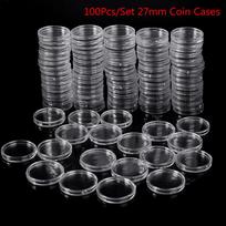 100 vnt 27 mm monetų laikiklio kapsulės laikymo dėžutės ekrano dėžutės apvalios vitrinos 4.93mm skaidri