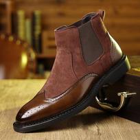 Madingi vyriški klasikiniai retro Chelsea trumpi batai Vyriški madingi mozaikiniai Brogues aulinukai Britiško stiliaus aukštakulniai laisvalaikio batai vyrams 39 ruda