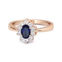 Blue Sapphire Halo Accents Ring - 925 Sterling Silver Rose Gold Vermeil 6.5 ryškiai rožinė