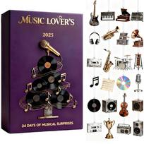 Music Lover Advent Christmas Calendar 2025 2D Acrylic Decoration 24 Days Musical Elements Advent Pendant for Home Christmas Tree L black