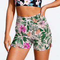 Women’s Drawstring Elastic Waist Tropical Leaf Print Shorts Lightweight Relaxed Fit Casual Summer Beachwear for Daily Use M rožinė