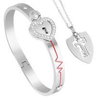1 rinkinys Apyrankė Choker rinkinys Vintage Blizgantis Cirkonio inkrustuotas Ryškus blizgesys Koncentrinis užraktas Valentino dienos dovana Titano plienas Poros Širdies apyrankė Raktas P white