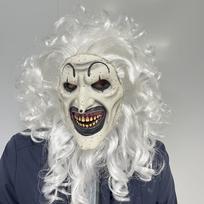 2024 New Terrifier 3 Clown Mask, Black and White Horror Clown Cosplay Latex Mask Curly-haired clown white