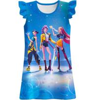 Kpop Demon Hunters Girl Sleep Dress With Cartoon Pattern For Kids Blue,130cm blue