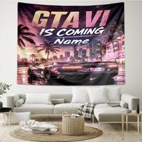 Custom Name GTA 6 Print Tapestry, Backdrop, Easy Setup, Ideal for Bedroom, Office & Living Room, with Aesthetic Wall Hanging Decor. 150cmx200cm