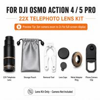22X Telephoto Camera Lens for DJI Osmo Action 4 5 Pro 6 Long Distance Zoom Lens 17mm Aluminum Action Camera Accessory gray