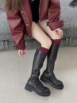 Autumn and winter new models show legs, fine elastic pleats, round heads, thick heels, stacked, thin and versatile medium boots, knight boots, women 39
