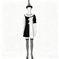 Moterų Pierrot klouno kostiumas Juoda balta suknelės komplektas Helovino Cosplay apranga su skrybėle Chokeris Dryžuotos kojinės Karnavalui S white
