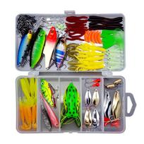 Žvejybos masalų rinkinys Minkšto ir kieto masalo rinkinys Įrankių sluoksnis Minnow Metalinis Jig Šaukštas Bass Pike Crank Tackle Priedai su dėžute 109Pcs black