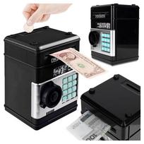 Automatinė taupyklė-seifas vaikams su PIN kodu, šviesos ir garso efektais, juoda