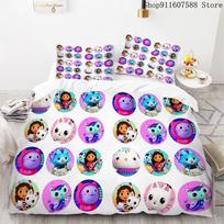 Gabby lėlių namelio patalynės komplektas Kawaii patalynės komplektas Viengulis Dvigulis dydis Namų dekoras Mergaitėms Vaikams Animacinis Mielas Katės Antklodės užvalkalų komplektas cot size70x133cm2pc