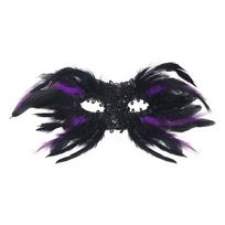 Mary Gothic Helovino Plunksnų Veido Kaukė, Plunksninė Pusės Veido Kaukė, Pasiruošimo Šventei Kaukė, Blizgučių Premium Kaukė black and purple black