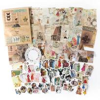 100 vnt. Vintažiniai scrapbooking lipdukai Medžiaginis popierius Kombinuotas rinkinys „Pasidaryk pats“ Koliažas „Junk Journal“ Dekoras Dienoraščio medžiagos Estetikos lipdukai beige