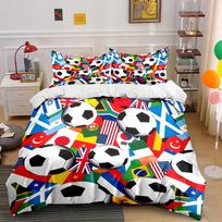 Soccer Balls and World Flags Bedding Duvet Cover Set Duvet Cover Pillowcases  (1*Duvet Cover 2*Pillowcases, without duvet insert) 135x200cm white